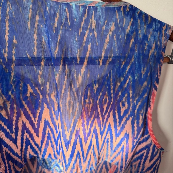 Studio Y Women Tank Size XL Blue Beaded Cut V-Neck Boho Keyhole Back Top Sheer - Picture 11 of 14